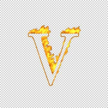 Fire letter V isolated on transparent background, 3d illustration Stock Illustration