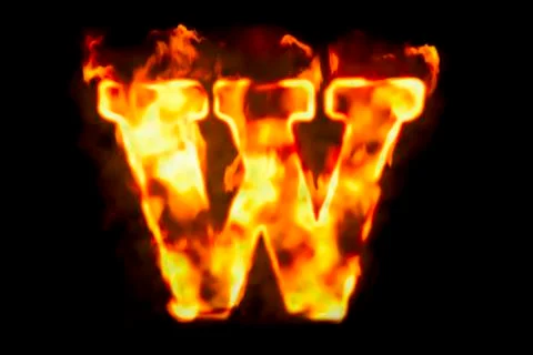 Fire letter W of burning flame light, 3D rendering Illustrazione stock