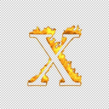 Fire letter X isolated on transparent background, 3d illustration Stock Illustration