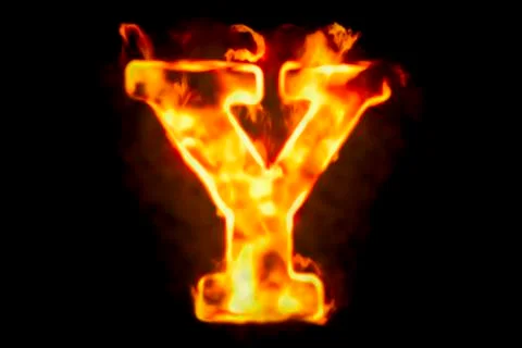 Fire letter Y of burning flame light, 3D rendering Stock Illustration