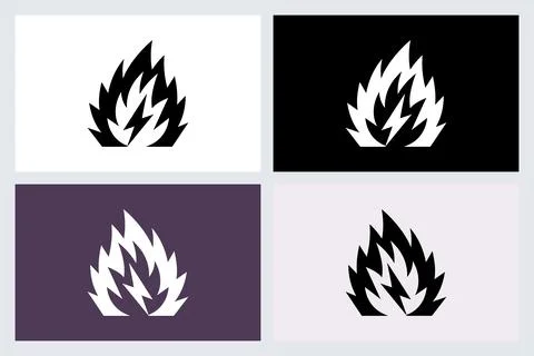 Fire Lightning Bolt Logo Icon Set Stock Illustration