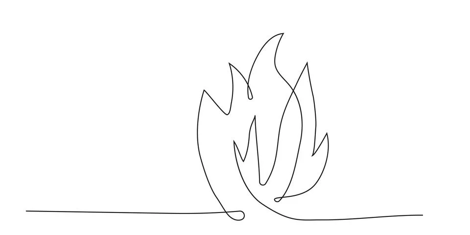 Fire line art continuous, bonfire doodle isolated on white background. Simple Stock Illustration