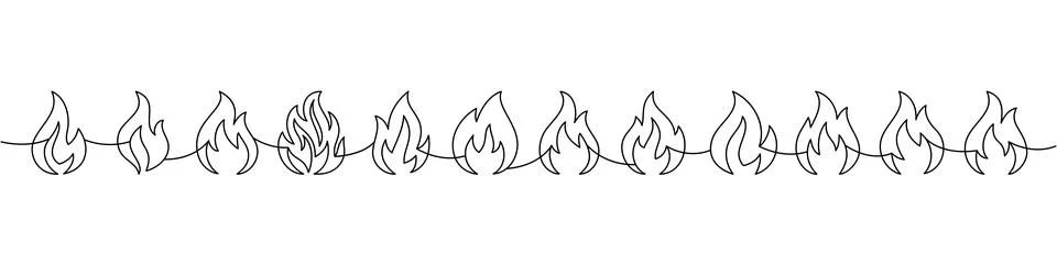 Fire line art with continuous flame silhouettes. Minimalist black outline fire 库存插图