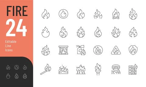 Fire Line Editable Icons set. Stock Illustration