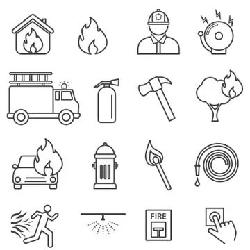 Fire line icon set Stock Illustration