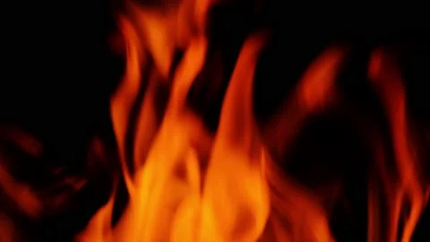 Fire line or flames isolated on black background. 4k resolution. Fire is burning Stock Footage 154330236
