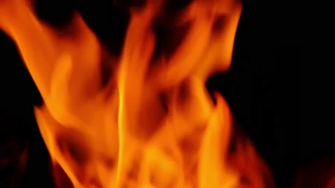 Fire line or flames isolated on black background. 4k resolution. Fire is burning Stock Footage 154709477