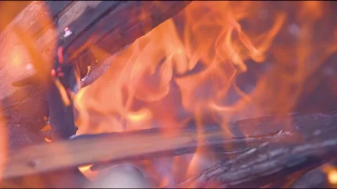 Fire lit for a barbecue grill Stock Footage 76139686
