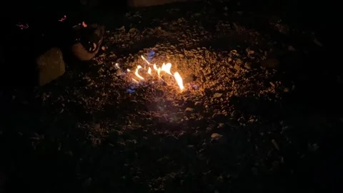 Fire that lives on the ground. This fire is blue when lit. Video stock 299249120
