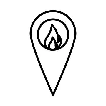 Fire location linear logo mark in black and white Stock Illustration
