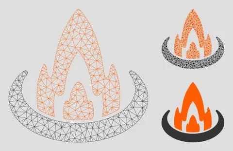 Fire Location Vector Mesh 2D Model and Triangle Mosaic Icon Illustrazione stock