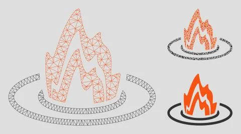 Fire Location Vector Mesh 2D Model and Triangle Mosaic Icon Illustrazione stock