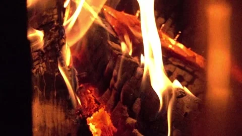 Fire - Log Fire Slow Motion - Warm Feel Stock Footage 243299483