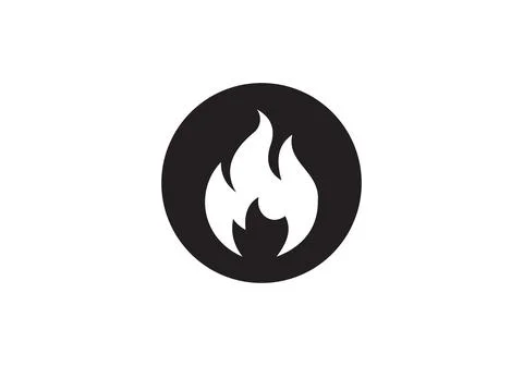 Fire logo. Fire flame burn, vector black line icon. Flammable warning or spic Stock Illustration
