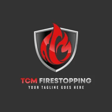Fire logo. Guard design. Flame image. Fire safety concept. Illustrazione stock