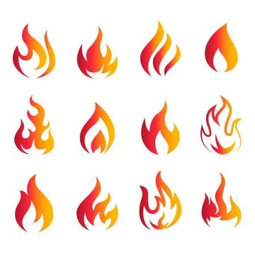 Fire logotypes collection dynamic orange flat shapes Stock Illustration