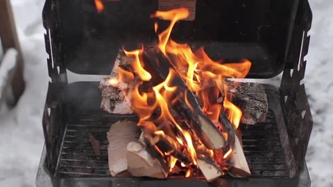 Fire, Logs Burning in a Brazier Stock Footage 71512985