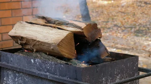 Fire, Logs Burning In A Brazier 스톡 동영상 97854161