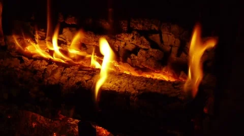 Fire Logs Burning Close Up. Slow Motion Stock Footage 10700039