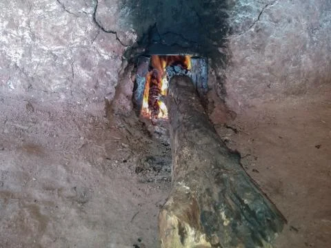 Fire from the logs in the stove Stock Photos