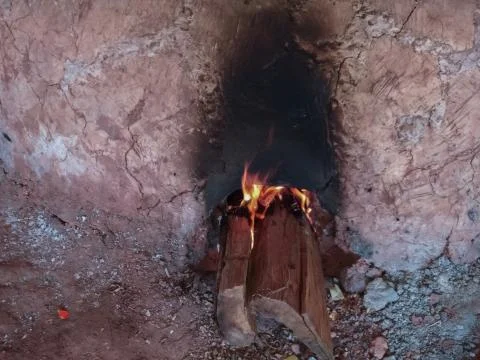 Fire from the logs in the stove Stock Photos