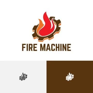 Fire Machine Gear Flame Factory Industry Logo Stock Illustration