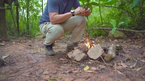 Fire Making  Stock Footage 157002922