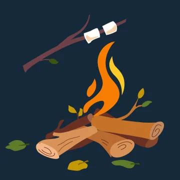 Fire with marshmallows - camping, burning forest Stock Illustration