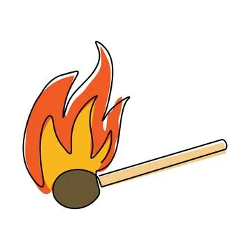 Fire on a match. Burning Fire. Warm. Ignition of a match. Match with one line Stock Illustration