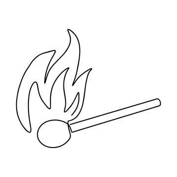 Fire on a match. Burning Fire. Warm. Ignition of a match. Match with one line Stock Illustration