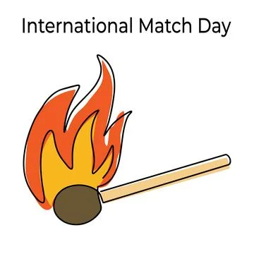 Fire on a match. Burning Fire. Warm. Ignition of a match. Match with one line Stock Illustration