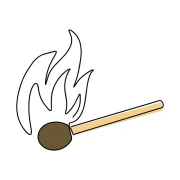 Fire on a match. Burning Fire. Warm. Ignition of a match. Match with one line Illustrazione stock