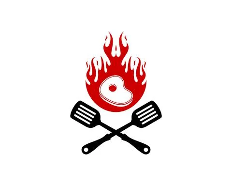Fire with meat and cross spatula Illustrazione stock