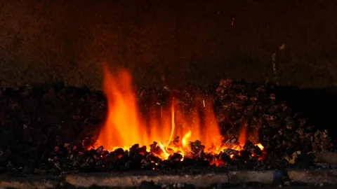 Fire In A Medieval Fireplace Stock Footage 81548215