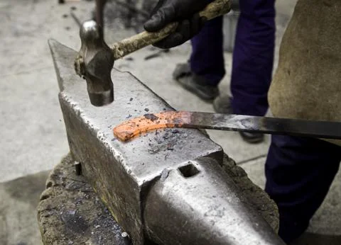 Fire in medieval forge stall, ancient industry Stock Photos