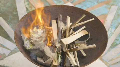 Fire in a metal hearth Stock Footage 145649379
