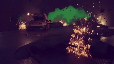 A fire in the middle of room and bunch burning dark green screen depth style Stock Footage 335696383