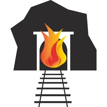 A fire in the mine. Vector black image. Stock Illustration