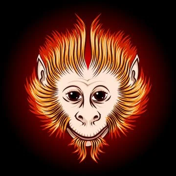 Fire Monkey Face Stock Illustration