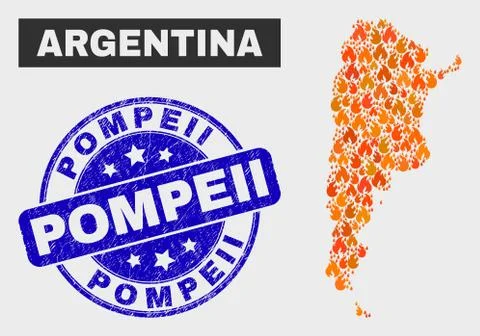 Fire Mosaic Argentina Map and Grunge Pompeii Seal イラスト素材
