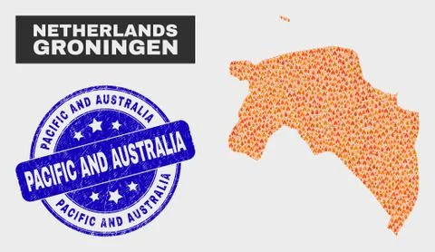 Fire Mosaic Groningen Province Map and Distress Pacific and Australia Stamp Seal イラスト素材