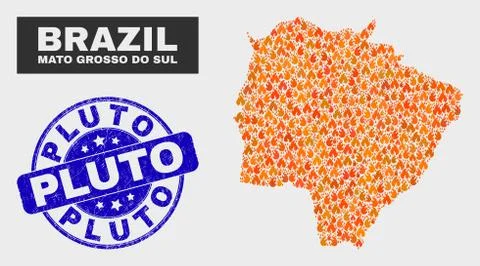 Fire Mosaic Mato Grosso Do Sul State Map and Distress Pluto Stamp 스톡 일러스트