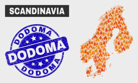 Fire Mosaic Scandinavia Map and Distress Dodoma Seal イラスト素材