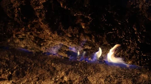 The fire on Mount Chimera Turkey is burning at night 库存影片 310496166