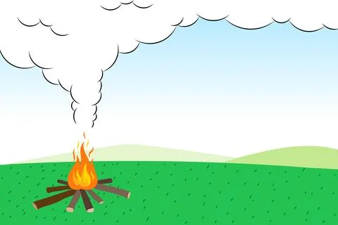 Fire in the mountains with lot of smoke. vector illustration background Stock Illustration