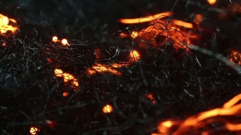 Fire Moves Through Threads of Material MAC Stock Footage 74530309