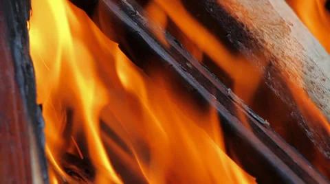 Fire, Natural Wood Planks and Logs Burning 5 Video stock 38674953
