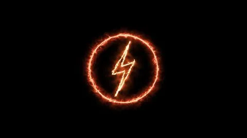 Fire neon lightning bolt, glowing sign. Neon battery charging power symbol,.. Stock Illustration