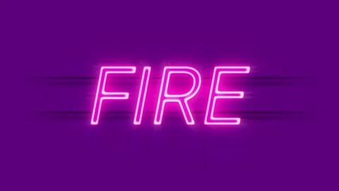 Fire neon sign appear on violet background. Stock Footage 144376309