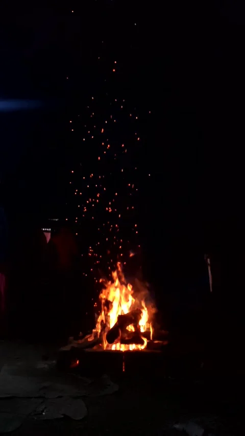 Fire in Night Stock Footage 275140437